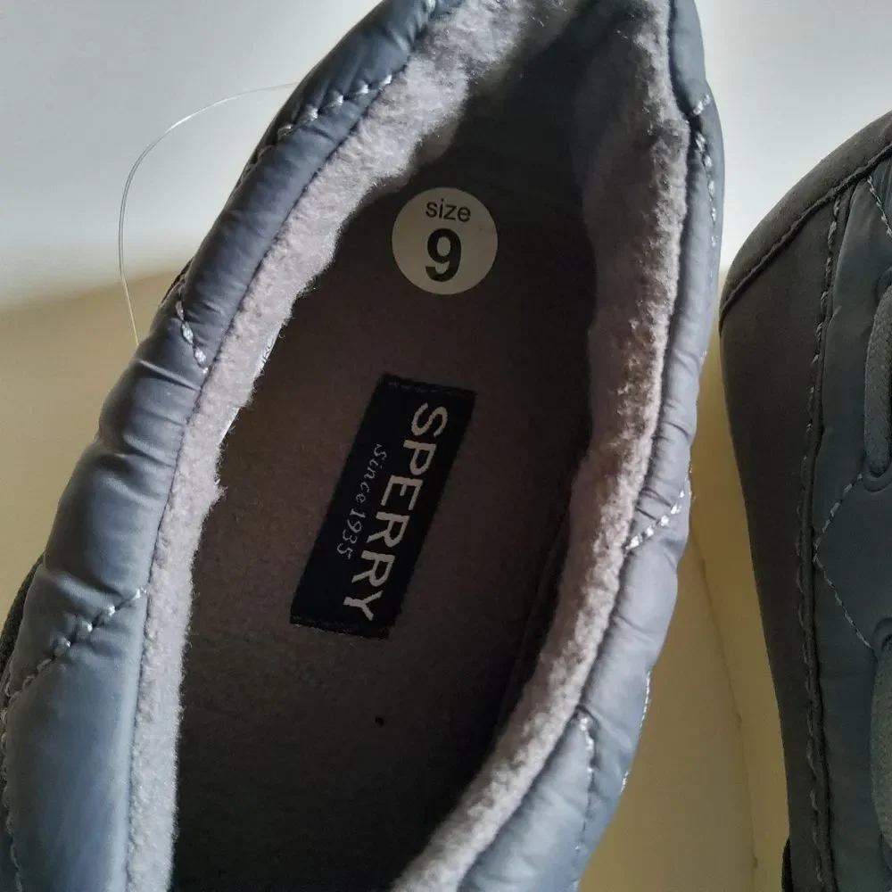 Sperry Moc Sider Quilt Nylon Slip On Shoe Grey Microfleece Cozy